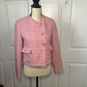 Anthropologie‎ Maeve Pink Tweed Jacket Blazer Size 2 Y2K Preppy Office Pearls